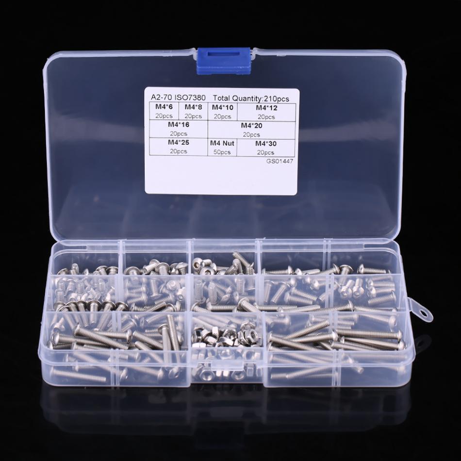 210Pcs 304 Stainless Steel Button Head Hex Drive Screws With Nuts Assortments