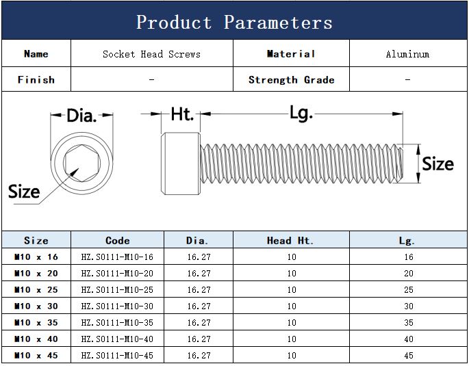 M10 Aluminum Socket Head Screws Fastener Manufacturer Supplier